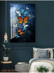 Big Yellow Butterfly & Abstract Golden Blue Butterfly Wall Art – Modern Prints for Living Room Decoration