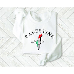 Palestine Map Sweatshirt – Palestinian Arabic Name Print Crewneck Pullover for Adults