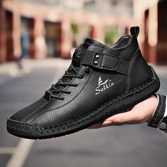 Handmade Leather Men’s Casual Sneakers – Breathable Ankle Boots for Outdoor Style & Comfort