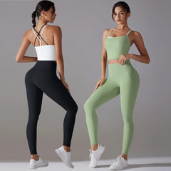 Halter Yoga Suit Sports Set – Sleeveless Gym Top & Pants for Fitness, Running, Cycling, and Training