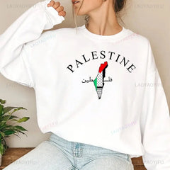 Palestine Map Sweatshirt – Palestinian Arabic Name Print Crewneck Pullover for Adults