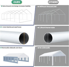 20 x 32 FT Outdoor Party Camping Gazebo Shelter Events Tent w/Removable Sidewalls & 3 Storage Bags, White