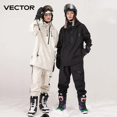 Men Women Solid Color Ski Jacket Ski Pants Warm Windproof Winter Overalls Hoodie Waterproof Outdoor Sports Clothing Snowboard