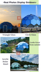 Ford Blue Hexagonal Glass Dome Tent – Luxury Geodesic Igloo House with Aluminum Frame for Outdoor Resort & Camping