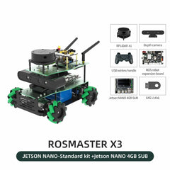 ROSMASTER X3 ROS2 Smart Car Kit – AI Robot with Mecanum Wheels, Lidar, Depth Camera, Voice Control | Compatible with Jetson Nano, Orin NX/Nano SUPER, Raspberry Pi 5