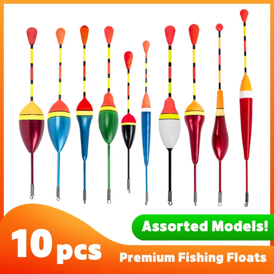 10PCS Fishing Floats Set – Mixed Size & Color Buoy Bobbers for Fishing Accessories