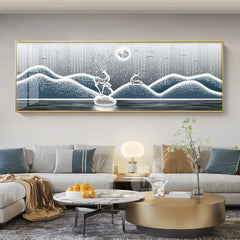Chinese Style Golden Leaves & Deer Canvas Painting – Feng Shui Mountain Wall Art for Living Room (Unframed)