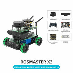ROSMASTER X3 ROS2 Smart Car Kit – AI Robot with Mecanum Wheels, Lidar, Depth Camera, Voice Control | Compatible with Jetson Nano, Orin NX/Nano SUPER, Raspberry Pi 5