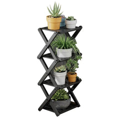 4-Tier Folding Bamboo Plant Stand - X-Shaped Plant Rack & Shoe Display Shelf for Entryway & Living Room