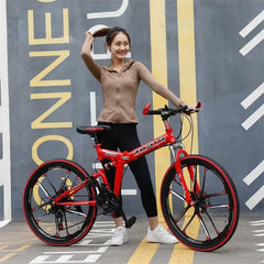 24/26-Inch MTB Folding Mountain Bike – Dual Disc Brakes, Full Suspension, Soft Tail Cross Country Bicycle | Variable Speed City Bike