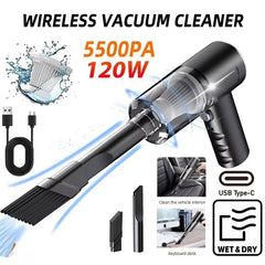 120W High Power Wireless Car Vacuum Cleaner - Portable Handheld Cordless Vacuum for Home & Car | 2-in-1 Dual Use Deep Cleaning Machine, Black