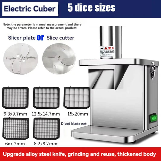 Commercial Electric Vegetable Dicer & Slicer – 5-Blade Food Processor for Cubing, Strips & Slices of Potatoes, Carrots & Fruits