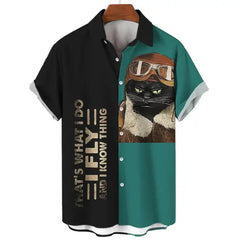 Men’s Samurai Cat Anime Hawaiian Shirt – Casual Short Sleeve Loose Fit Summer Top | Cool Graphic Streetwear Blouse