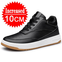 Men's Genuine Leather Height-Increasing Sneakers – Casual White Platform Shoes with 6/8/10CM Lift Insole
