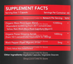 100% Organic Maca Root Capsules – 14,400mg Extra Strength with Panax Ginseng & Black Pepper for Maximum Absorption