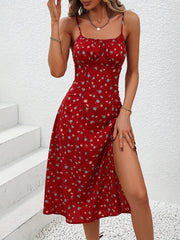 Women's Polka Dot Spaghetti Strap Summer Dress – Sleeveless Slit Midi Dress | Boho Casual Beachwear