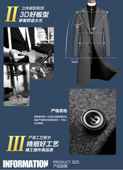2024 Autumn and Winter Boutique Woolen Black Gray Classic Solid Color Thick Warm Men's Extra Long Wool Trench Coat Male Jacket