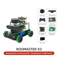ROSMASTER X3 ROS2 Smart Car Kit – AI Robot with Mecanum Wheels, Lidar, Depth Camera, Voice Control | Compatible with Jetson Nano, Orin NX/Nano SUPER, Raspberry Pi 5