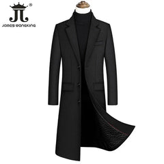 2024 Autumn and Winter Boutique Woolen Black Gray Classic Solid Color Thick Warm Men's Extra Long Wool Trench Coat Male Jacket