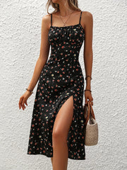 Women's Polka Dot Spaghetti Strap Summer Dress – Sleeveless Slit Midi Dress | Boho Casual Beachwear