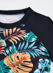 Women's 2-Piece Surfing Swimsuit – Short Sleeve Drawstring Print Swimwear Set