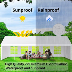 20 x 32 FT Outdoor Party Camping Gazebo Shelter Events Tent w/Removable Sidewalls & 3 Storage Bags, White