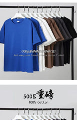 Black White GSM 500g Heavy-duty Pure Cotton T-shirt Thickened Threaded Round Neck Short Sleeves Three Needle Half Sleeve Tees