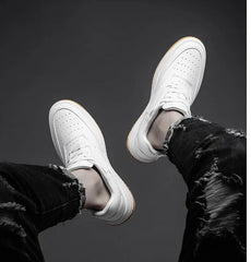 Men's Genuine Leather Height-Increasing Sneakers – Casual White Platform Shoes with 6/8/10CM Lift Insole