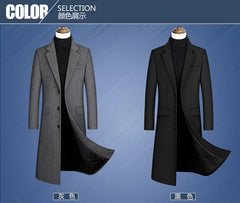 2024 Autumn and Winter Boutique Woolen Black Gray Classic Solid Color Thick Warm Men's Extra Long Wool Trench Coat Male Jacket