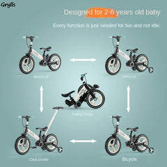Grylls 2-in-1 Children's Balance Bike & Scooter - Multi-Functional Folding Baby Bike, Toddler Scooter, and Baby Cart | Lightweight, Adjustable, and Safe for Kids