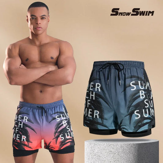 Double-Layer Swim Trunks for Men – Boxer Shorts with Anti-Embarrassment Lining | Professional Beach Pants & Adult Swim Gear