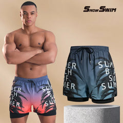 Double-Layer Swim Trunks for Men – Boxer Shorts with Anti-Embarrassment Lining | Professional Beach Pants & Adult Swim Gear
