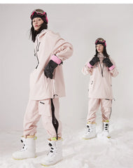 Men Women Solid Color Ski Jacket Ski Pants Warm Windproof Winter Overalls Hoodie Waterproof Outdoor Sports Clothing Snowboard