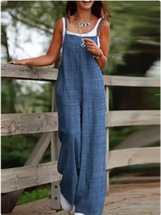 Women's Loose Casual Jumpsuit – Solid Color Summer Vest Overalls, Trendy Sleeveless Jumpsuit