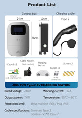 JIGU 7.6KW 32A Type 2 Electric Vehicle Charger – Car Charging Station, 7kW Wallbox EV Charger, WiFi & APP Control (220V, Single Phase)