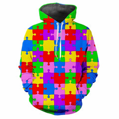 Trendy men's Hoodie Printed Color Lattice Patterns Digital Printing Casual Long Sleeved Hooded Thick Fabric Tops