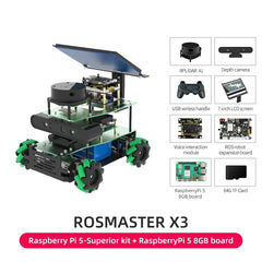 ROSMASTER X3 ROS2 Smart Car Kit – AI Robot with Mecanum Wheels, Lidar, Depth Camera, Voice Control | Compatible with Jetson Nano, Orin NX/Nano SUPER, Raspberry Pi 5