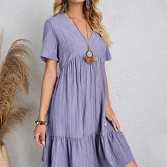Women’s Summer Peplum Dress – Spring V-Neck Short Sleeve Loose Waist Ruffle Fit & Flare Vacation Dress