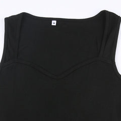 CIBBAR Basic Knit Long Dress – Korean Fashion Square Collar Sleeveless Women’s Casual Summer Y2K Vintage Outfit