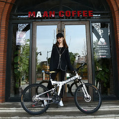 24/26-Inch MTB Folding Mountain Bike – Dual Disc Brakes, Full Suspension, Soft Tail Cross Country Bicycle | Variable Speed City Bike