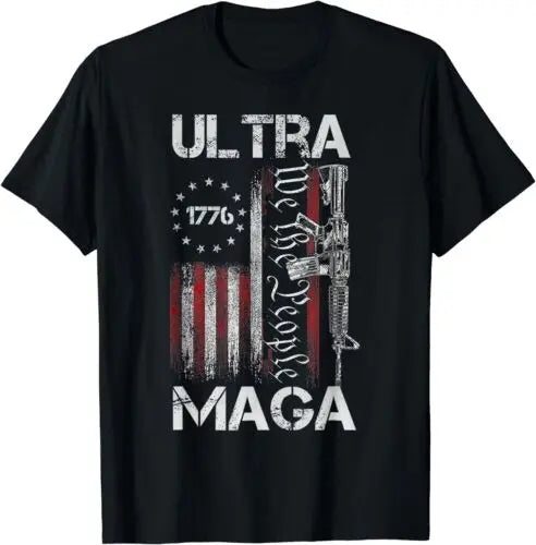 US Vintage USA Flag Ultra Maga Gun T-Shirt – Patriotic 4th of July Trump Unisex Tee