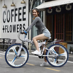 24/26-Inch MTB Folding Mountain Bike – Dual Disc Brakes, Full Suspension, Soft Tail Cross Country Bicycle | Variable Speed City Bike