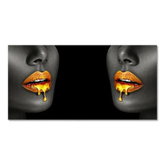 Large Black Woman Portrait with Gold Lips – Modern Oil Painting Poster for Home Wall Decoration (Unframed)