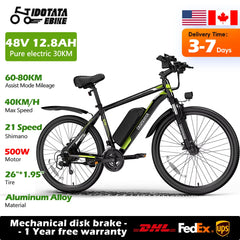 IDOTATA Electric Bicycle 48V 12.8AH Lithium Battery 500W Motor Adult Mountain Electric Bike 21Speed Cycling Bicycle 26INCH Ebike