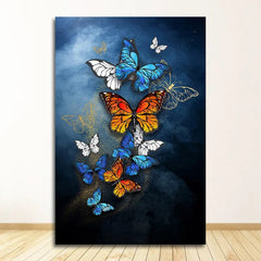 Big Yellow Butterfly & Abstract Golden Blue Butterfly Wall Art – Modern Prints for Living Room Decoration