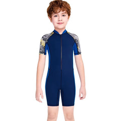 One-Piece Boys’ Long Sleeve Swimsuit – Kids’ Sun Protection Swimwear with Matching Swimming Cap
