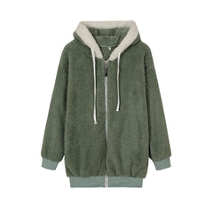 Autumn And Winter Loose Plush Zipper Hooded Jacket Woman