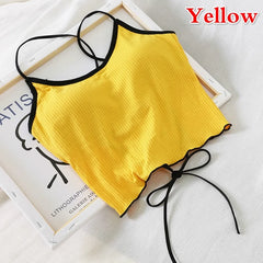 Sexy Slim Fit Open Back Crop Top – Solid Color Women’s Camisole with Chest Cushion Strap