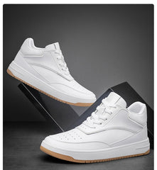 Men's Genuine Leather Height-Increasing Sneakers – Casual White Platform Shoes with 6/8/10CM Lift Insole