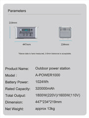 0W 1000W 2000W Portable Power Station | Solar Generator | LiFePO4 Battery | 110V/220V AC Outlets | Camping, Home, RV, Emergency Backup, Outdoor Power Supply